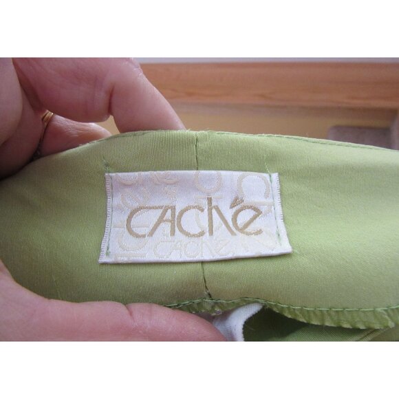Vintage Cache Viscose Blend Lime Green Flared Pants, France SZ S - Picture 7 of 7